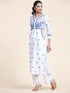NOOR Chikankari Kurta With Pocket - White With Blue